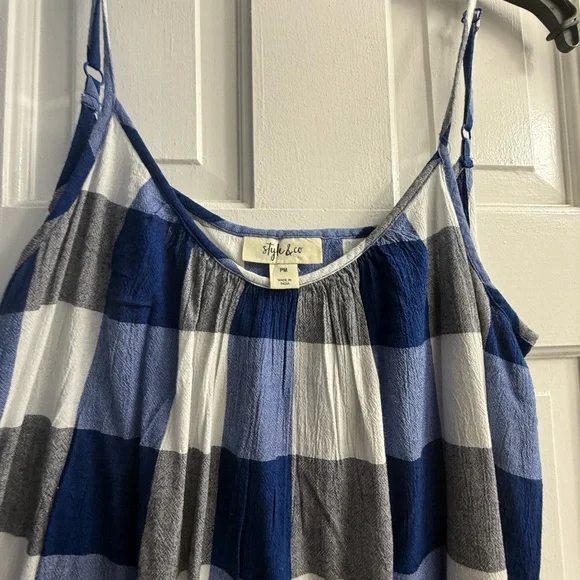 FINAL DAYS! NWOT Blue and White Checkered Strappy Midi Dress by Style and Co, PM - Picture 2 of 5